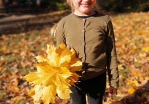 Dziewczynka z bukietem liści.