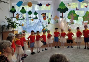 Dzieci śpiewają piosenkę o lecie- ilustrują tekst piosenki ruchem.