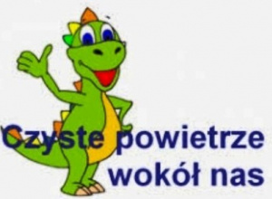 Zielony Dinozaur i napis: Czyste powietrze wokół nas.