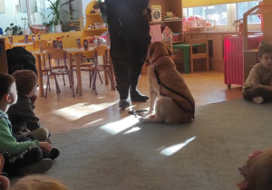 Strażnik przedstawia swojego psa.