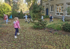 Dzieci szukają kasztanów.
