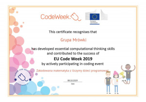 Certyfikat uczestnictwa w programie Code Week.